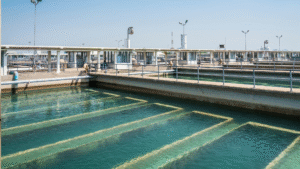 Industrial water treatment facility applying green chemistry for sustainable operations.