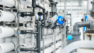 Industrial reverse osmosis system with membrane cleaning chemicals to restore performance.