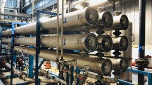 Industrial reverse osmosis membrane system with pressure vessels used for water filtration and treatment