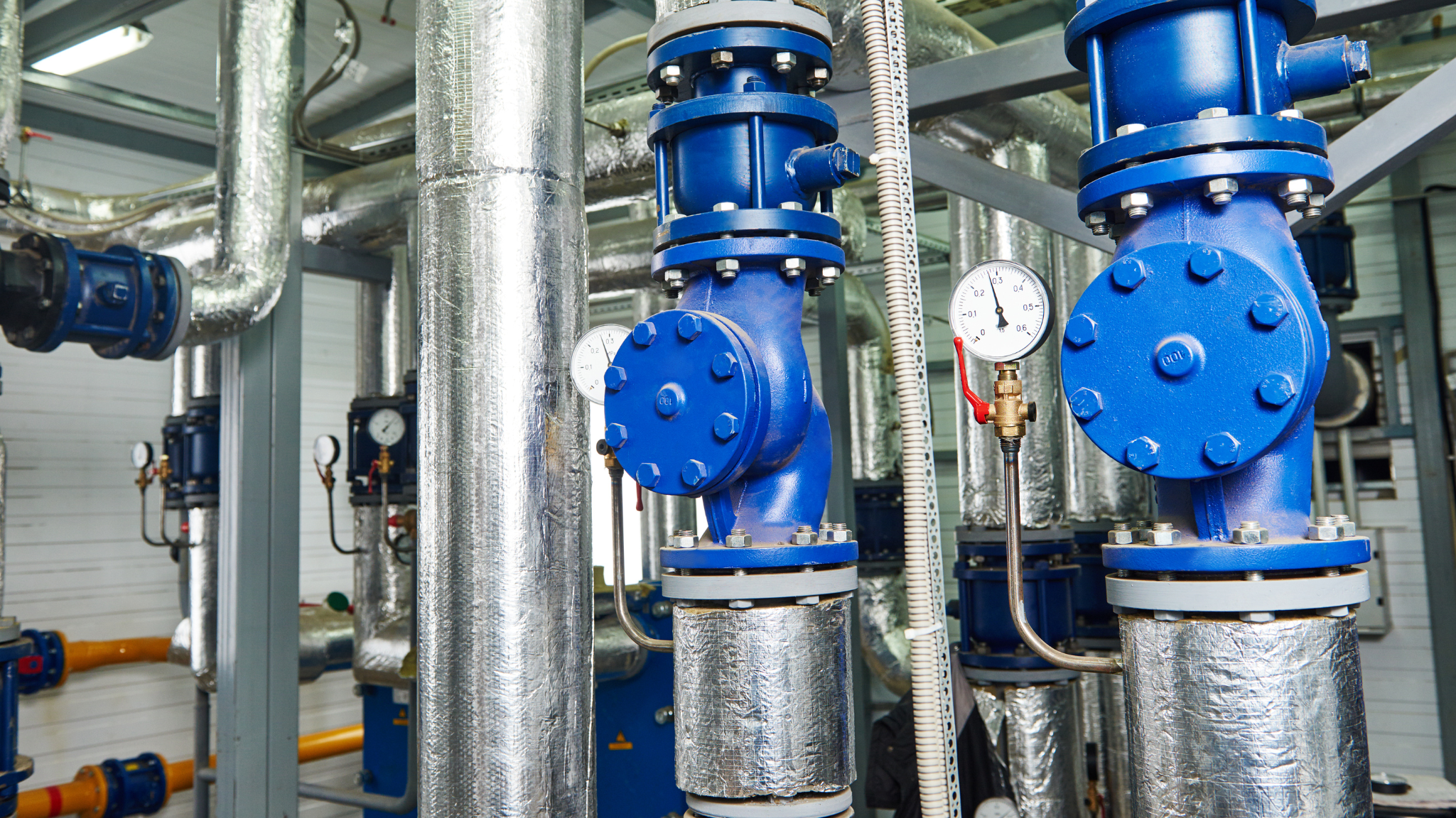 Antifoam agents for boiler systems applied in industrial boiler water treatment with gauges and insulated piping