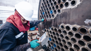 Heat exchanger cleaning process with water treatment chemistry to remove scale and improve efficiency.