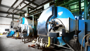 Industrial boiler system in operation demonstrating smart boiler scale control and efficient water treatment.