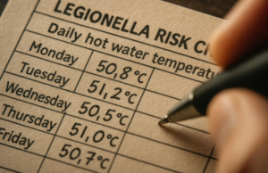 Legionella prevention checklist showing hot water temperature monitoring in building water systems