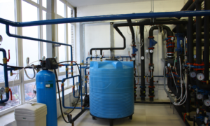 Typical water treatment system used for chloramine removal and conditioning in commercial or industrial applications