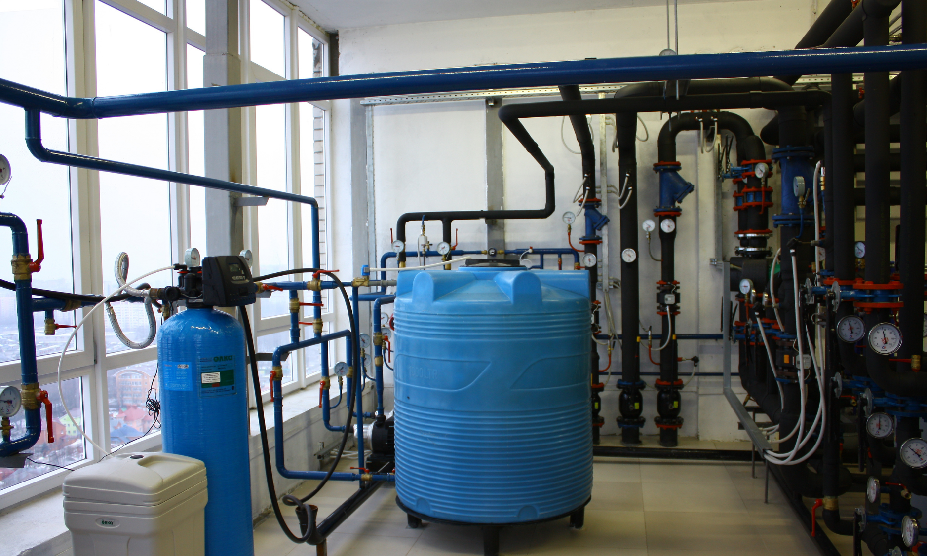 Typical water treatment system used for chloramine removal and conditioning in commercial or industrial applications