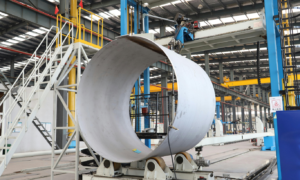 Passivation chemicals applied to stainless steel surface during industrial fabrication process