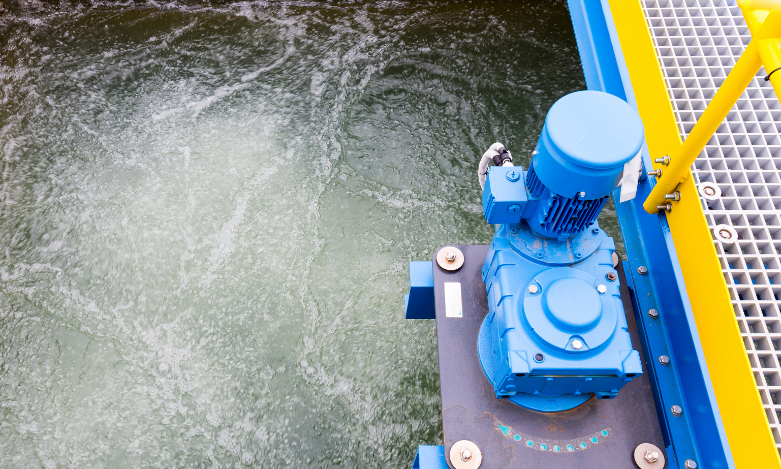 Industrial aeration equipment operating in a wastewater treatment system to support biological water treatment processes and improve water quality.